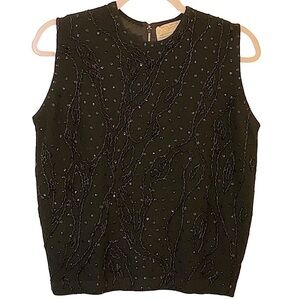 LILLY Boutique Vintage Black Beaded and Sequined Sleeveless Sweater Top Size M/L